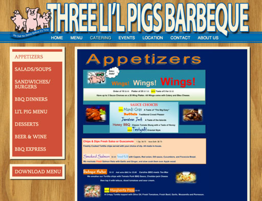 Three Lil Pigs BBQ Website Design